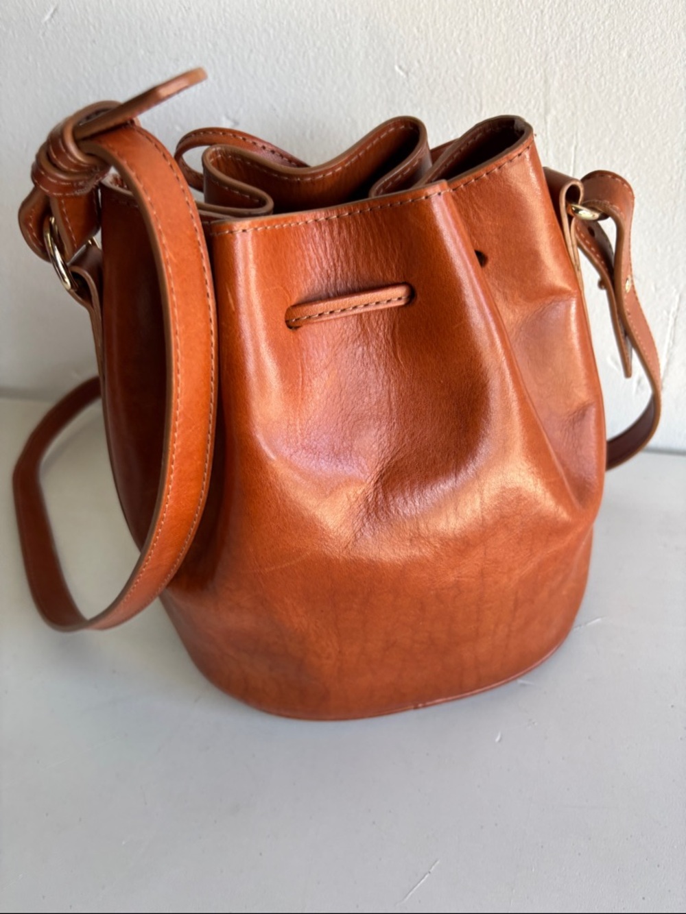 Sezane Farrow Mini Bag in Natural Heritage Leather Bucket Bag - Picture 9 of 12